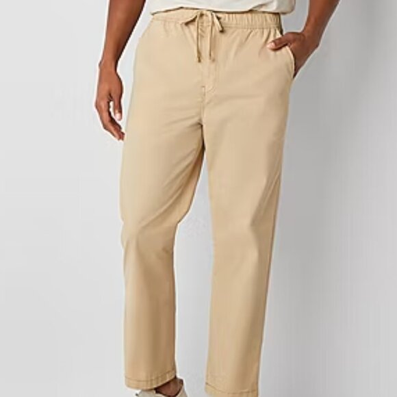 New mutual weave Men Regular Fit Drawstring Chino Cotton Khaki Pull On Pants Lg - Picture 2 of 10